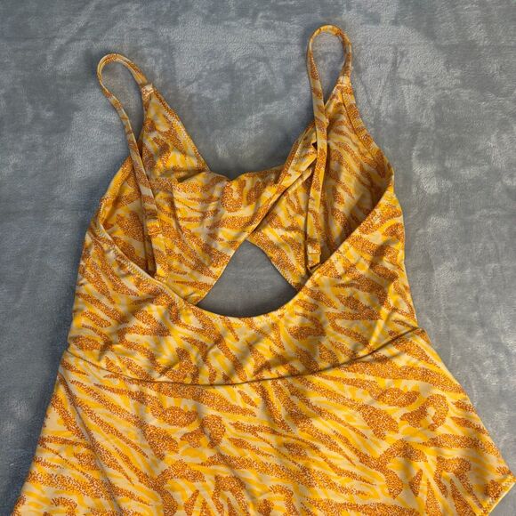 Aerie Twist front Cut Out Zeba Print Swimsuit Women's L Yellow Orange Full Cover - Picture 5 of 7